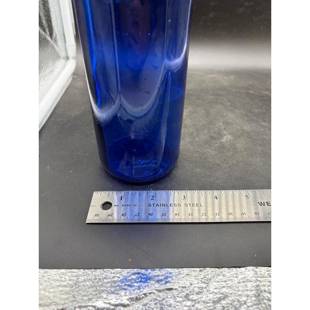 Vintage Cobalt Blue Glass Wine Bottle Tall Slender Decorative Vase 12.5 Inch